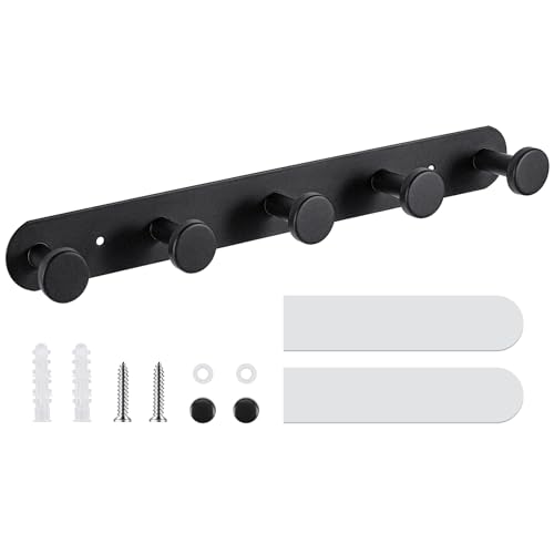 Heavy Duty Wall Mounted Coat Hooks Rack with 5 Hooks - Black