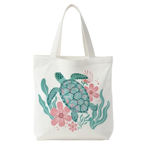 KEUSPI Floral Sea Turtle Tote Bag for Women - Turtles and Flowers