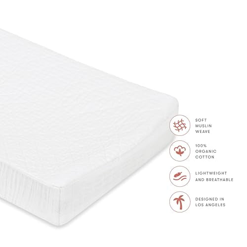 Babyletto 100% Quilted Organic Cotton Changing Pad Cover, GOTS-Certified, Fitted 360¡Æ, Ultra-Soft and Breathable Muslin - Plain White