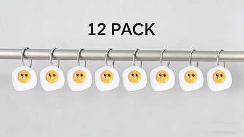 YOINIUEM Fried Egg Shower Curtain Hooks - 12 Pcs Cute Resin Bath Rings