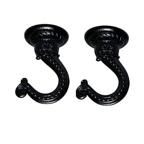 Heavy Duty Black Metal Swag Ceiling Hooks - 2 Sets for Hanging Plants & Lights