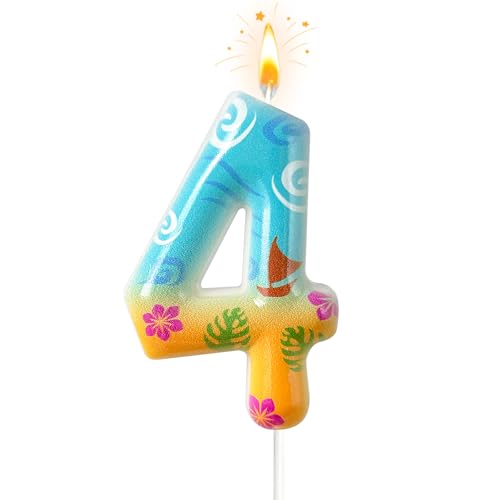 Jinrea Ocean Theme Number 4 Birthday Candles for Beach & Sailboat Cake Decorations