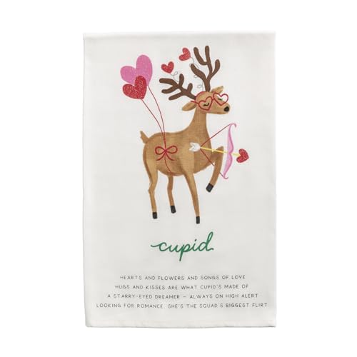 Mud Pie Christmas Cupid Reindeer Hand Towel 26x16.5 Inches Festive Cotton