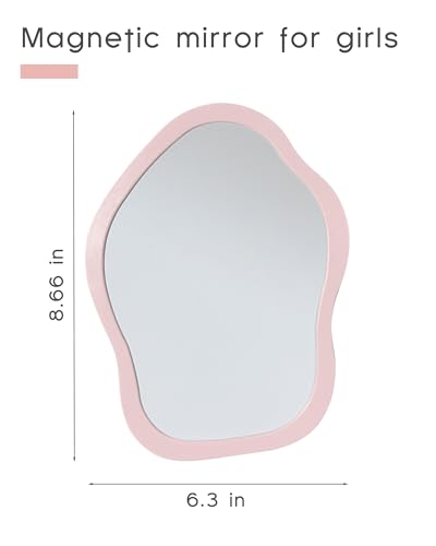 KEYDUACU Magnetic Locker Mirror, 8.6x6.3 Inch Cute Pink Mirror for School Lockers, Refrigerators and Office Cabinets
