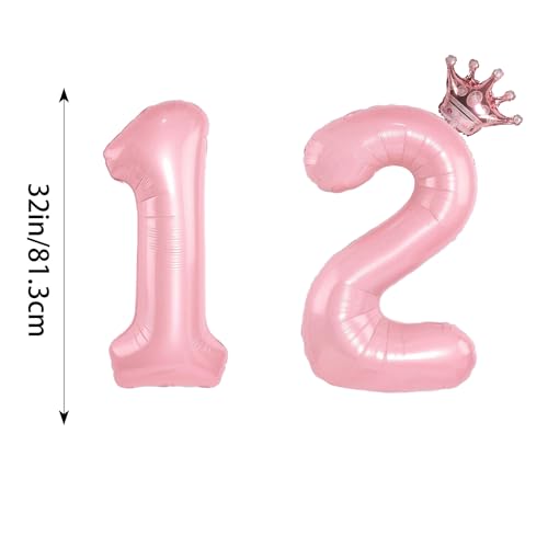 Rose Gold Crown Number 12 Balloon Set for Birthday & Events
