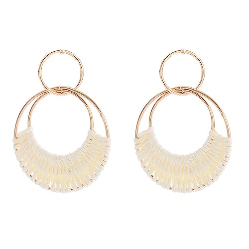 Handmade Raffia Hoop Earrings Geometric Straw Wicker Beach Jewelry