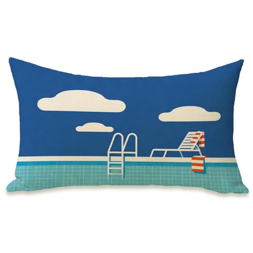 Fahrendom 20" x 12" Blue Swimming Pool Lumbar Pillow Cover
