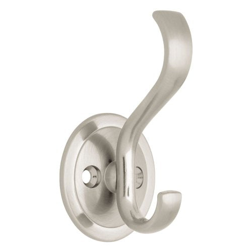 Satin Nickel Coat and Hat Wall Hook - Double Hooks for Storage