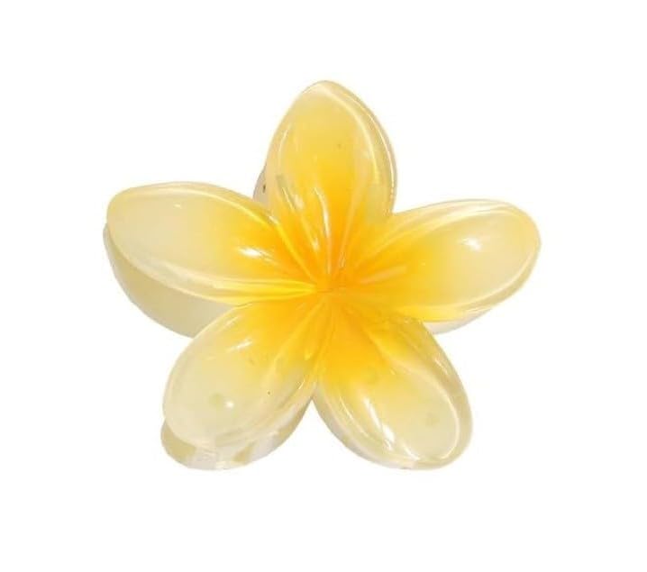 Creamy Yellow Plumeria Flower Hair Claw Clip for Thick Hair