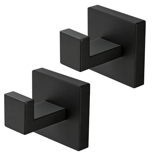 HRMNUS Heavy Duty Matte Black Stainless Steel Wall Hooks - 2 Pack