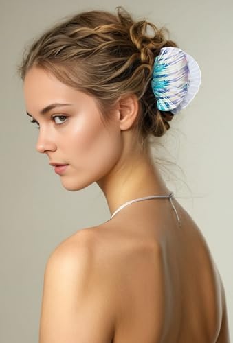 Fosrisix Large Seashell Hair Claw Clip Blue-Purple Striped Resin