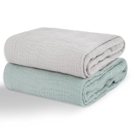 Muslin Baby Swaddle Blankets 2 Pack - 100% Cotton, Large 40x40 Inches, Breathable & Soft for Newborns, Unisex Baby Gift