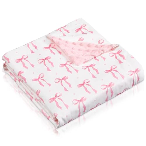 Lounsweer Pink Bow Baby Blanket, Soft Fleece 3D Polka Dot Throw, 30x40 Inch