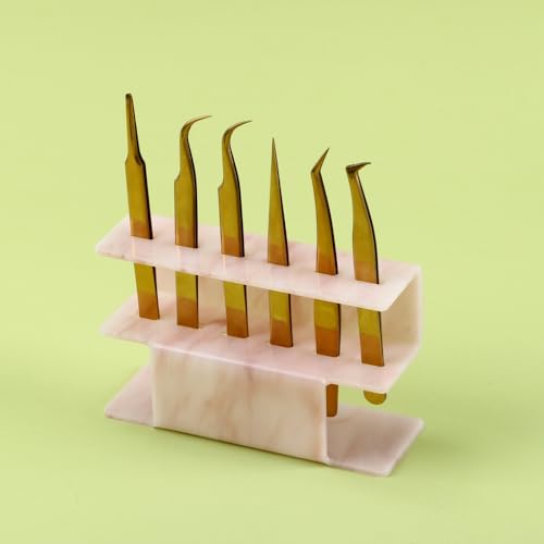 Acrylic Tweezers Holder Stand - 6-Hole Marble Pink Eyelash Organizer
