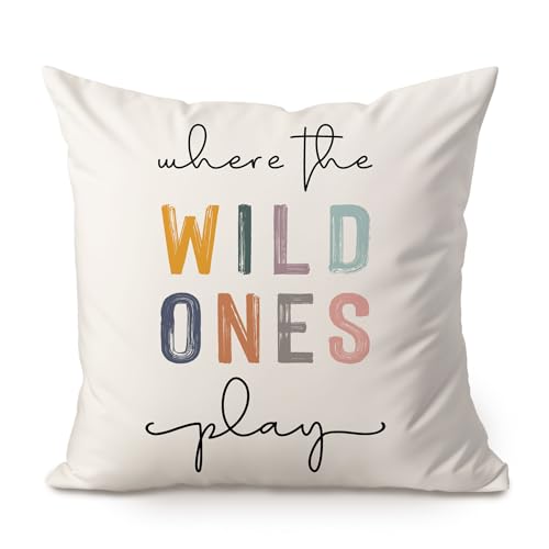 Where The Wild Ones Play 18x18 Soft Plush Throw Pillow Cover for Kids Room