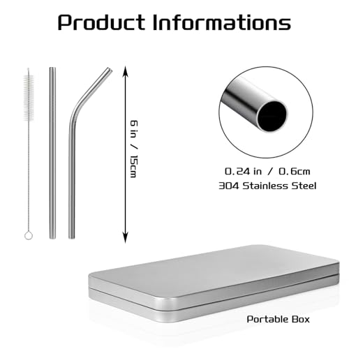 Reusable 6-Inch Stainless Steel Drinking Straws - 10 Pack