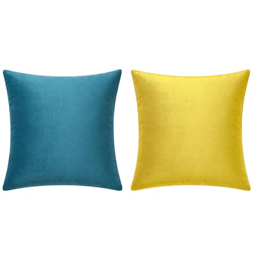 Miayon Velvet Throw Pillow Covers 18x18, Set of 2 - Blue and Yellow