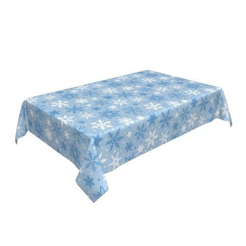 84x60 Inch Light Blue Snowflake Christmas Tablecloth - Rectangular Holiday Decor