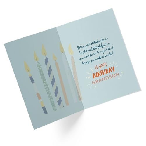 Birthday Card for Grandson - 5x7.75 inch with Envelope, Made in USA | Candles + Confetti | Eco-Friendly