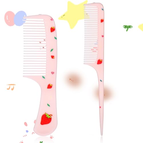 LLOUSSAK Baby Comb Set - 2Pcs Anti-Static Pink Toddler Hair Combs with Rat Tail