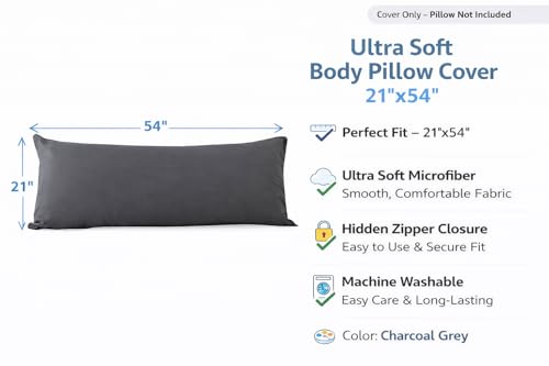 EVOLIVE Body Pillow Cover 21"x54" - Soft Microfiber with Hidden Zipper