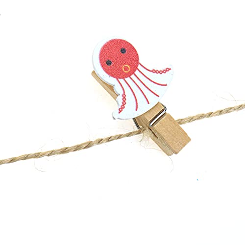 Bitray Mini Wooden Clothespins Ocean Animal Pattern Clips - 40pcs