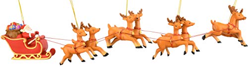 Large Santa Sleigh and Reindeer Christmas Ornament Set - Hand Painted, 17.5 Inches
