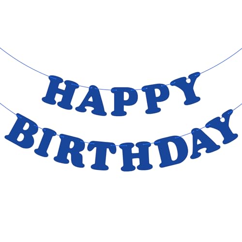 Navy Blue Happy Birthday Banner Sign for Kids and Adults Party Decorations