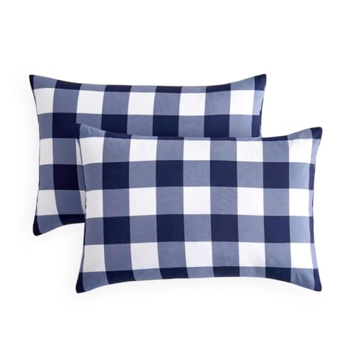 Wake In Cloud Navy Blue & White Buffalo Check Gingham Pillowcases Set of 2 20x26 Inches