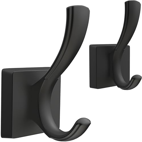 Heavy Duty Black Towel Hooks - 2 Pack Wall Mount for Coats, Towels, and Bags