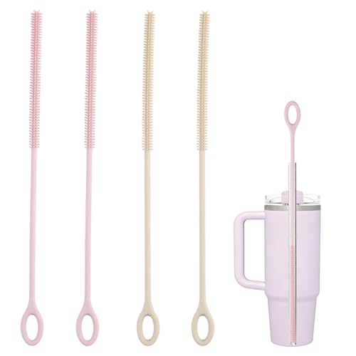 4PCS Reusable Silicone Straw Cleaner Brushes - Pink & Beige