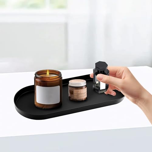 Black Metal Toilet Tank Tray Set - 2-Piece Bathroom Organizer