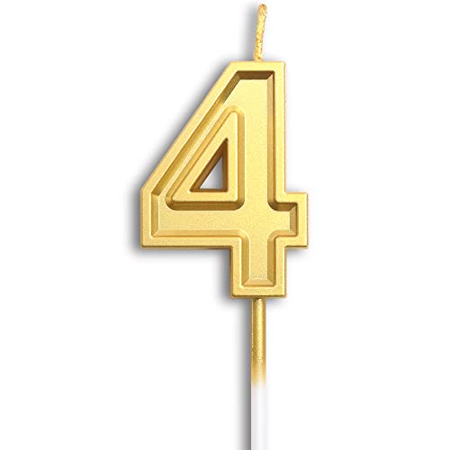Gold Glitter Number 4 Birthday Candle Topper for Cake Decoration