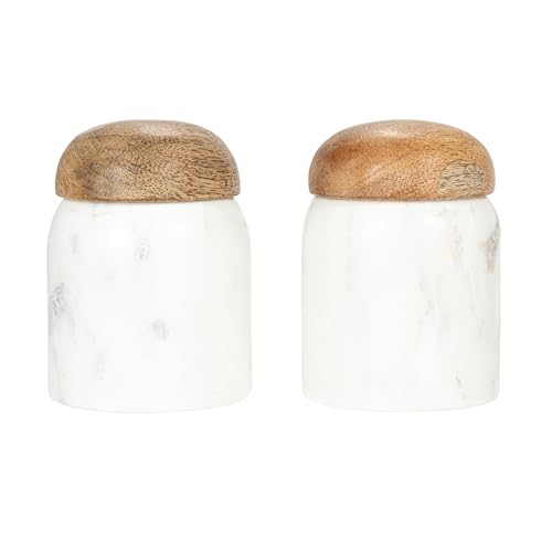 Creative Co-Op Marble & Mango Wood Pinch Pot with Lid - 3"