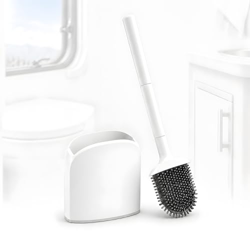 Compact Wall-Mounted RV Toilet Brush & Holder Set - Silicone Design