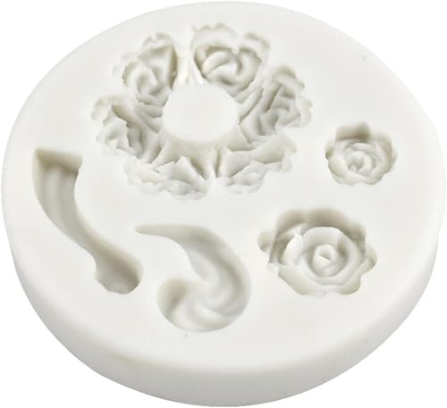 Zhuluck Rose Flower and Teapot Silicone Mold for Fondant and Cake Decorating