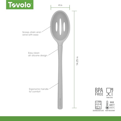 Tovolo Silicone Slotted Deep Serving Spoon - Heat Resistant, Dishwasher Safe, Oyster Gray