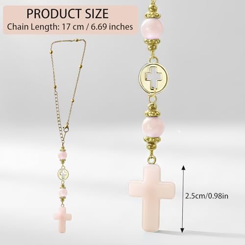 Pink Cross Car Charm for Rear View Mirror - Christian Gift for Women