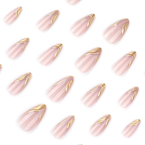 FNKFNK Gold French Tip Press on Nails Almond Medium Reusable False Nails