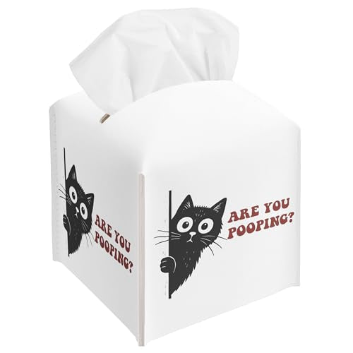 Black Cat Tissue Box Cover - Stylish PU Leather Holder