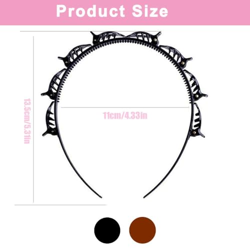 Double Layer Twist Headband with Clips for Braided Hairstyles (2 Pack)