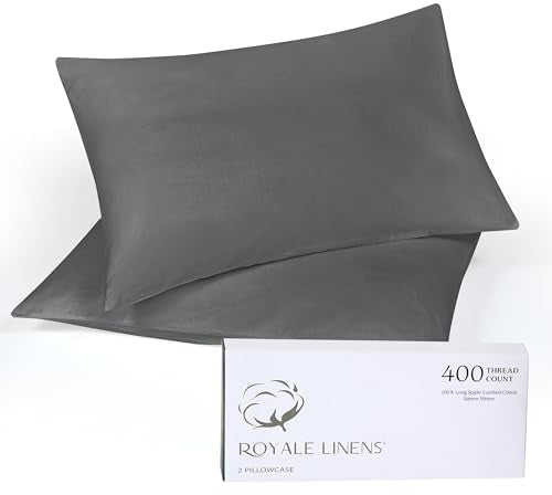 Royale Linens 400 Thread Count 100% Cotton Queen Pillowcase Set - Grey