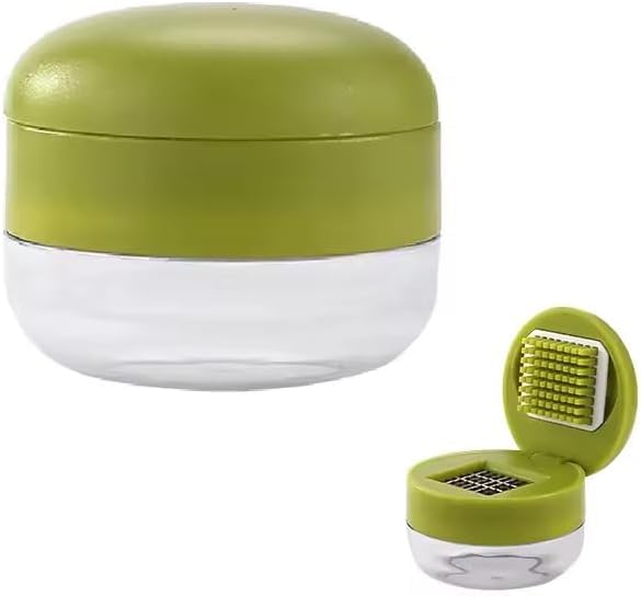 Mini Garlic Chopper and Press - Stainless Steel Mincer with Container