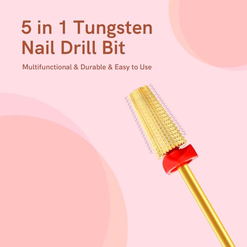 SQULIGT 5-in-1 Tungsten Carbide Nail Drill Bit - Fine Golden Tapered Efile Bit