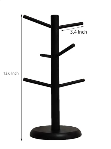 Black Coffee Mug Holder Tree with 6 Hooks for Space Saving