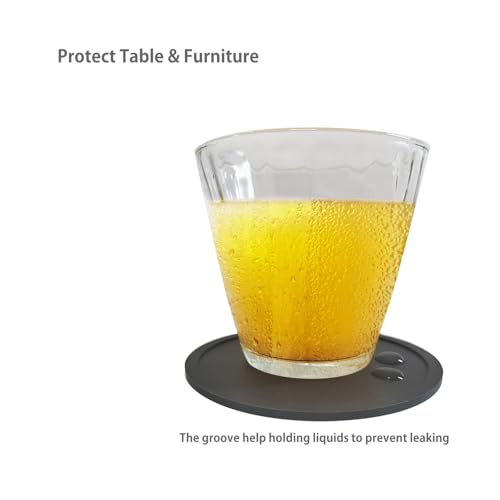 Yamlnke Black Silicone Coasters 2-Pack, Round Non-Slip Drink Mats for Kitchen & Bar