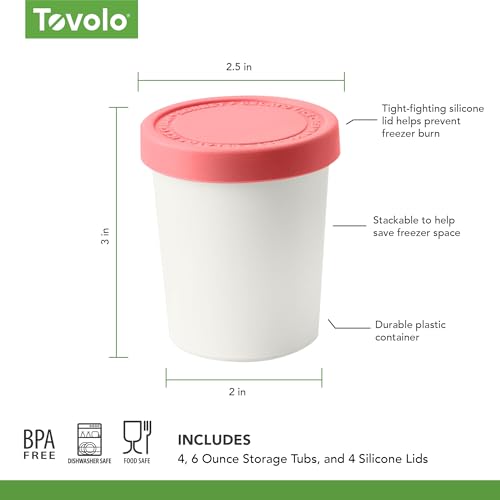 Tovolo 6oz Mini Ice Cream Containers Set of 4 - Reusable Food Storage with Silicone Lids