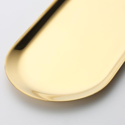 FSpronail Gold Stainless Steel Oval Nail Art Storage Tray & Jewelry Holder