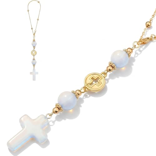 Heran Crystal Cross Car Rear View Mirror Ornament - Moonlight Blue