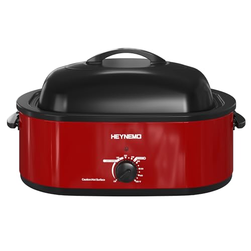 18 Quart Electric Roaster Oven with Self-Basting Lid - Red, Adjustable Temp